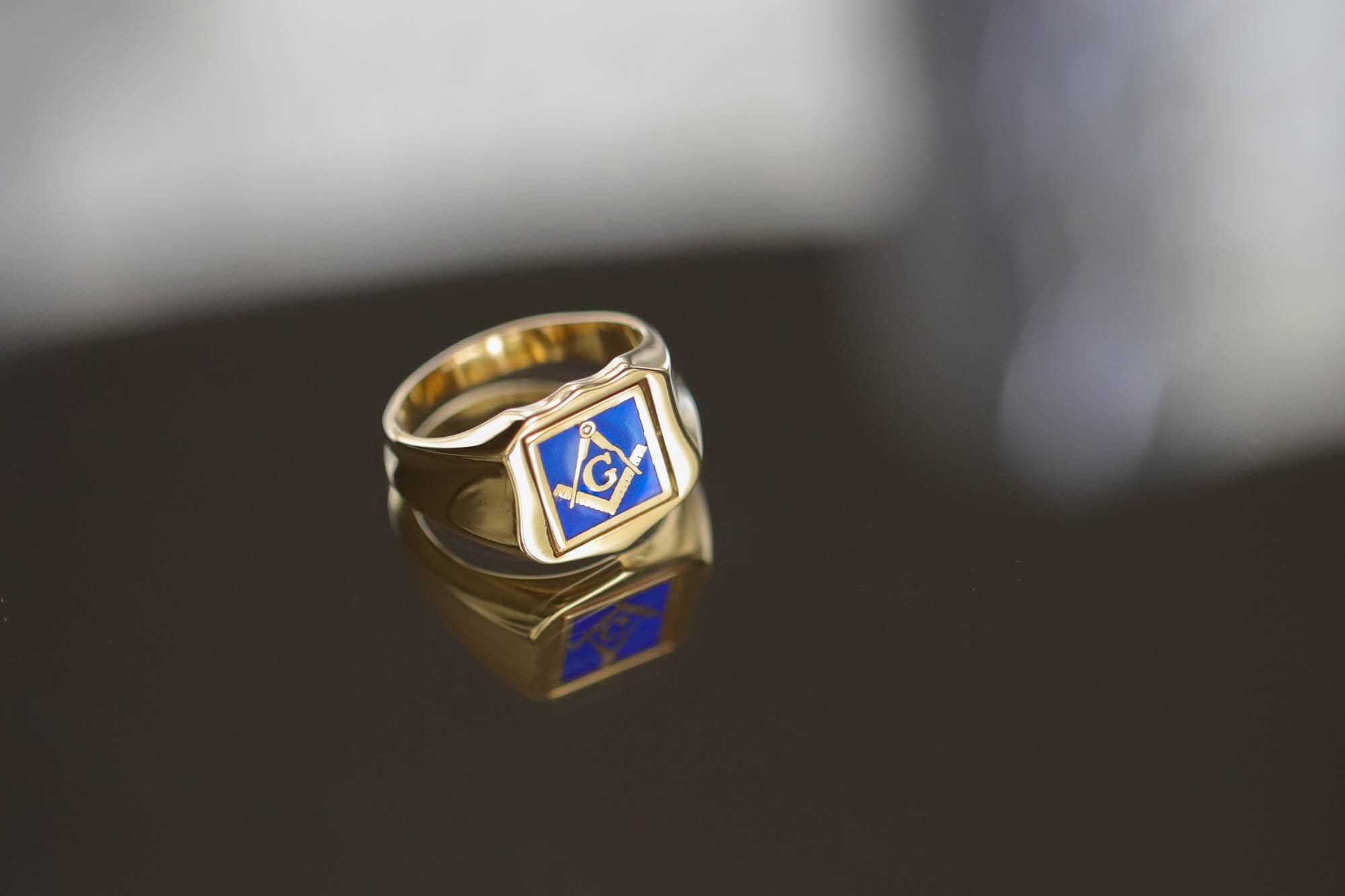 RECTANGULAR GOLD BLUE LODGE MASONIC RING WITH STONE COLOUR style 33 -  Masonic Supply Shop Canada