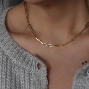 Paperclip chain necklace, Gold paperclip necklace, Chain Choker, Long Link Chain, Open Link Necklace, Simple Gold Necklace, Womens Chain image 5