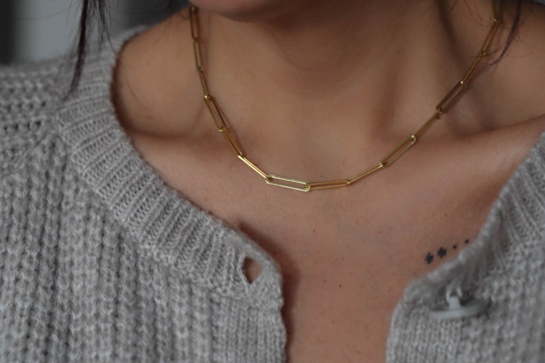 Paperclip chain necklace, Gold paperclip necklace, Chain Choker, Long Link Chain, Open Link Necklace, Simple Gold Necklace, Womens Chain image 5