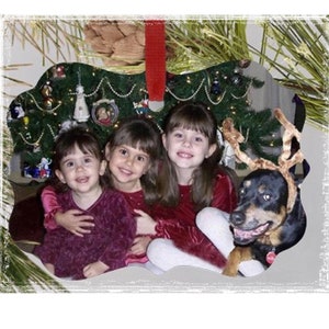 Custom metal photo ornament - Can be double sided!  Personalize with your cherished photos. Choose from scalloped edge or round.