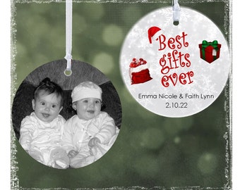 Best gift ever photo ornament! Beautiful double sided ceramic ornament makes a wonderful keepsake or perfect gift!