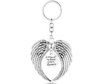 Angel wings keychain with the saying "A piece of my heart lives in heaven".  Makes a beautiful memorial gift.