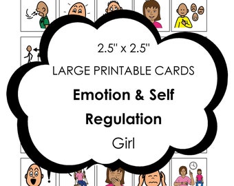 Autism visual aid - LARGE 2.5" x 2.5" printable cards for behavior and self regulation. Can be used on a keyring or visual schedule for girl