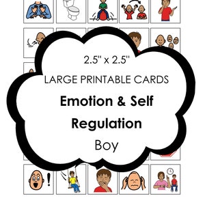 Ayuda de comunicación visual: tarjetas imprimibles GRANDES de 2,5" para autorregulación y emociones; se pueden usar en un llavero o en un horario visual para niños