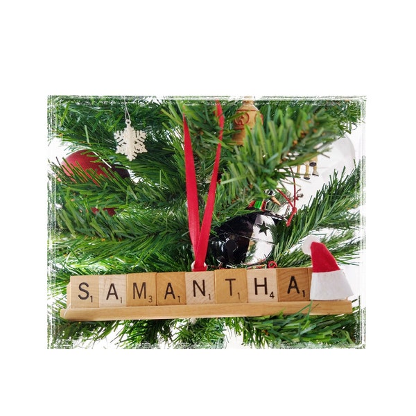 Scrabble Tile Ornament personalized with any name. Authentic engraved scrabble tiles permanently mounted on holders. Makes a wonderful gift!