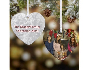 Custom Polymer Photo Ornaments personalized by you. Comes in Round, Snowflake and Heart shapes. Can be double sided.