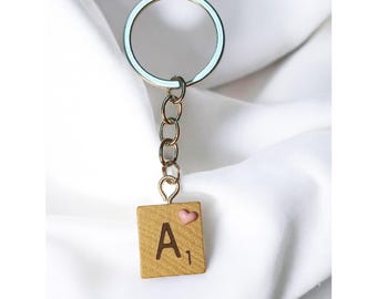 Custom Authentic Scrabble Tile Keychain: personalized with optional charms