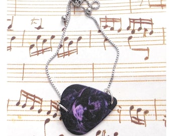 Guitar Pick Skull design with an adjustable bracelet: rocker jewelry, gift for music lover.