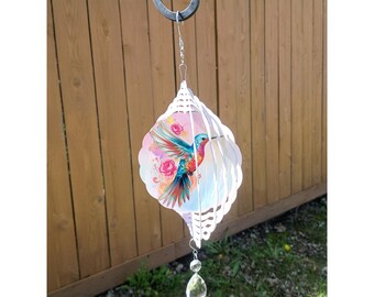 Custom Wind Spinner - Hummingbird & Dragonfly Theme - Garden Art, Outdoor Decor