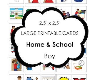 Autism visual aid - LARGE 2.5" x 2.5" printable cards for home and school routines to use on a keyring or visual schedule for boy