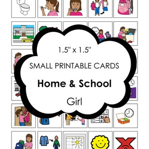 Autism visual aid - SMALL 1.5&quot; printable cards for home and school routines to use on a keyring or visual schedule for girl