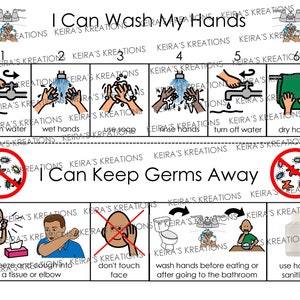 Autism visual aid - picture sequence steps for washing hands and visual to help keep germs away