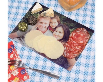 Personalized Photo Glass Cutting Board.  Thick textured glass cutting board with your photo or our backgrounds & any saying!