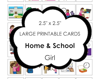 Autism visual aid - LARGE 2.5" x 2.5" printable cards for home and school routines to use on a keyring or visual schedule for girl