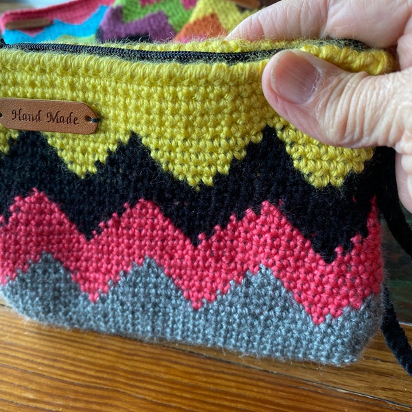 Hand Crochet Zigzag Bright Color Wrist Clutch Purse