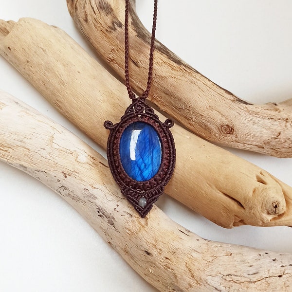 Labradorite - Collier en macrame - SageMacrame Bijoux hippiechic , Pierres naturelles, Pièces uniques