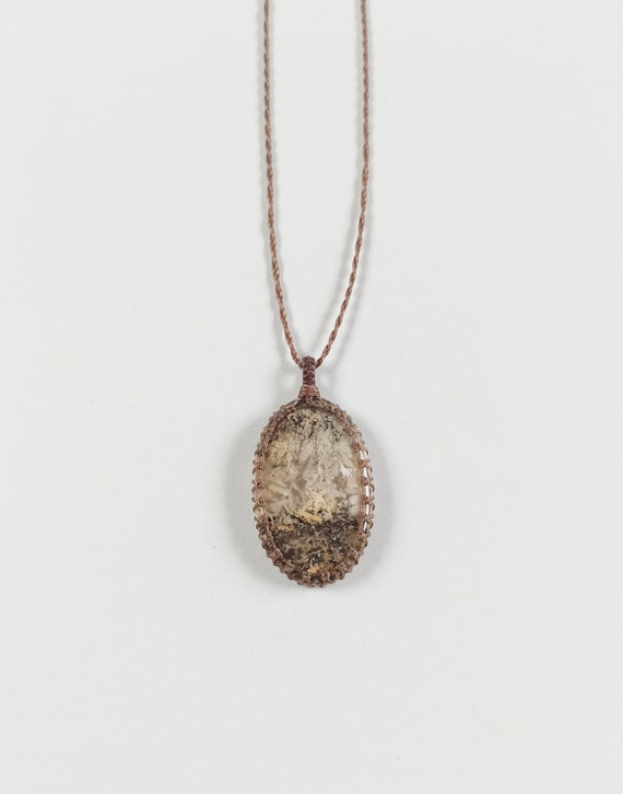 Agate Dentritique Tigre - Collier / pendentif en macrame Bijoux ethnique pierre naturelle boheme chakra energie hippie style bobo