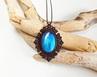 Labradorite - Collier en macrame - SageMacrame Bijoux hippiechic , Pierres naturelles, Pièces uniques