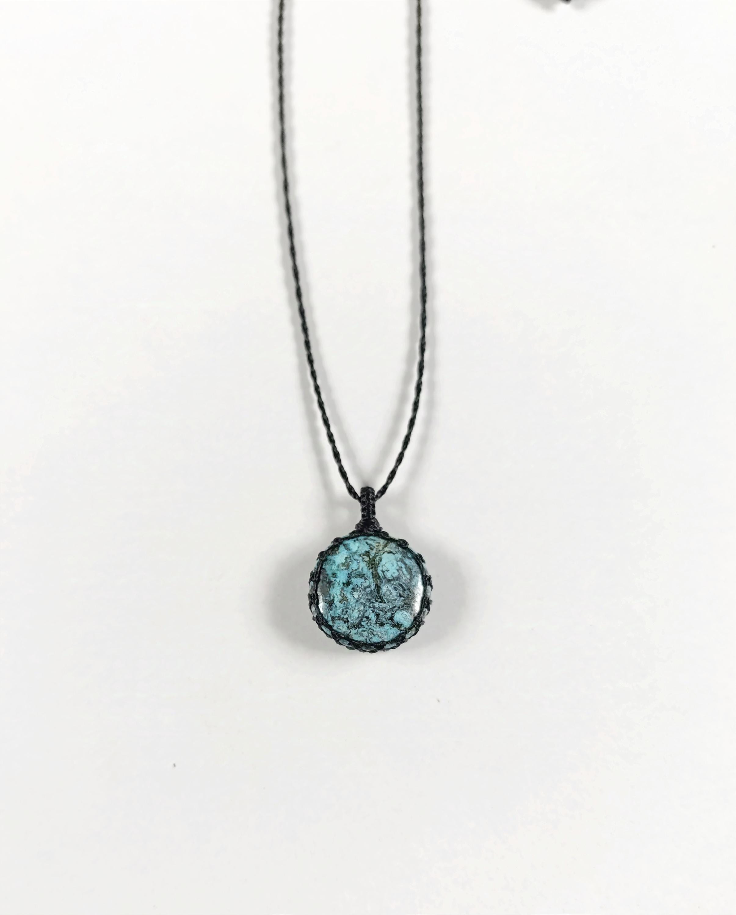 Collana Turchese Tibetano In Micro Macramè - Design Etnico Con Ciondolo In Pietra - Foto 8