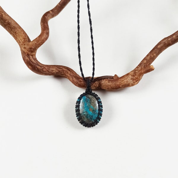 Turquoise - Collier / pendentif en macrame Bijoux ethnique pierre naturelle boheme chakra energie hippie style bobo nature