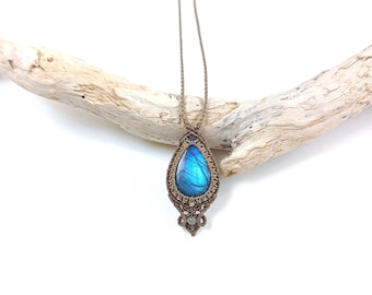 Labradorite micro macrame necklace - Hippiechic jewelry, Natural stones, one of a kind pieces