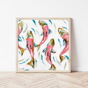 Upstream | Giclee Fine Art Canvas Print | Fish Painting Print