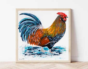 Rooster | Fine Art Canvas Print | Farm Bird Painting Print