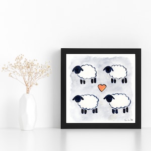 Counting Sheep Watercolor Print | Nursery Room Art | Children&#39;s Room Art Print