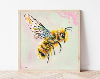 Flying Bumblebee | Giclee Fine Art Canvas Print | Bee Painting Print