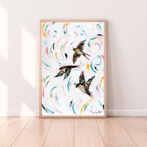 Swooping Swallows | Giclee Fine Art Canvas Print | Bird Painting Print