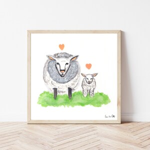 Sheep and Lamb Watercolor Print | Nursery Room Art | Children&#39;s Room Art Print