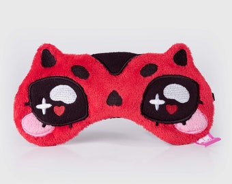 Red Satin Sleep Mask with White Lace Silk Sleep Blindfold Gift Under 50 Gift for Her