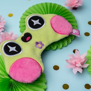 Antifaz de peluche hecho a mano con forma de rana: Antifaz para dormir de suave forro polar