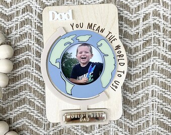 Father’s Day Gift, Globe Magnet Photo Frame, You Mean The World to Me Magnet Photo Frame, Fridge Frame, Gift for Dad, Gift for Grandpa