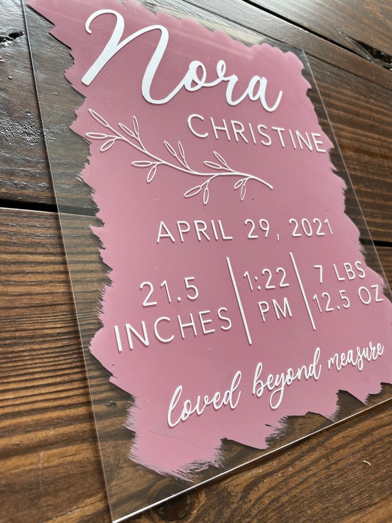 Clear Baby Stats Sign Clear Painted Baby Stats Sign Clear Etsy