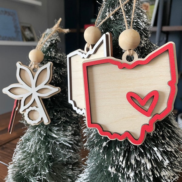 Ohio State Christmas Ornament, Ohio Ornament, Buckeye State Ornament, Ohio Outline Ornament, Gift for Him, Gift for Her, Gift for Student