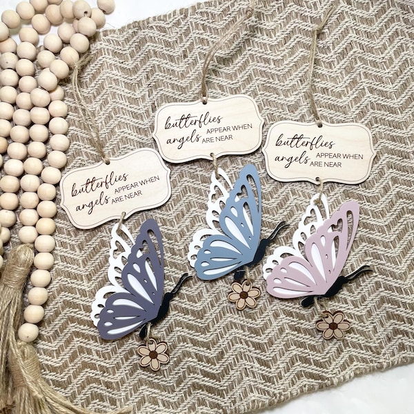 Personalized Butterfly Memorial Ornament, Infant Loss Gift, Engraved Baltic Birch Wood