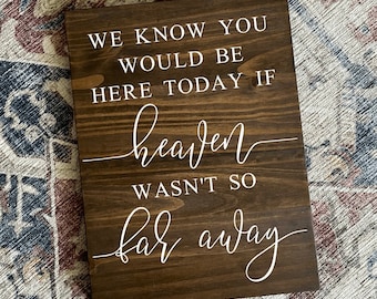 We Know You Would Be Here Today, If Heaven Wasn’t So Far Away Sign, In Memory of Wedding Sign, Memorial Wedding Sign, Wooden Sign