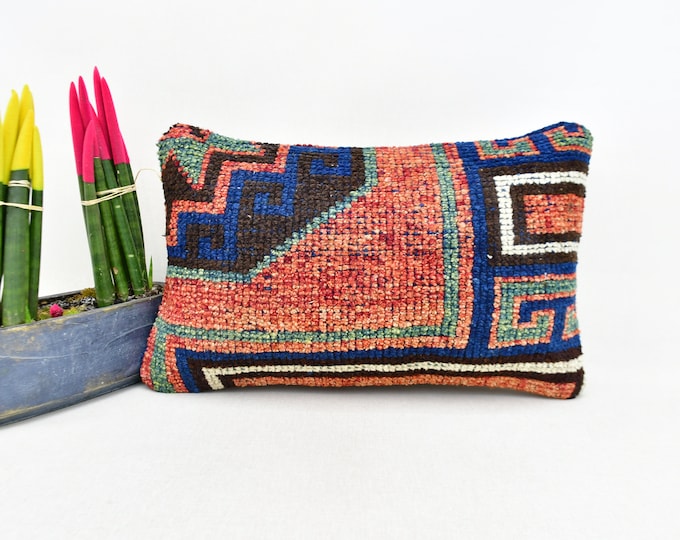Traditional Rug Pillow No 2756 Rug Pillow Covers Ottoman Design Rug Pillow 12x20 Lumbar Pillow Colorful Rug Pillow Turkish Rug Pillow