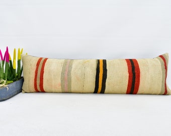 Vintage Pillow Handwoven Pillow Hemp Pillow Kilim Pillow 229 Lumbar Pillow,Bedroom Pillow,Oriental Pillow 16x36 Cushion Pillow