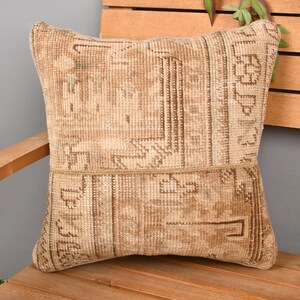 Pillow for Couch, Boho Pillow, 16x16 Kilim Pillow Cover, Vintage Kilim Throw Pillow, Beige Cushion, Patchwork Pillow, Textured Pillow,