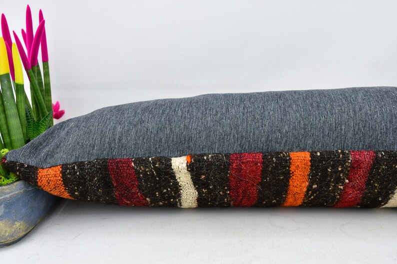 No 345 Kilim Pillow,Striped Pillow,Oriental Pillow,Handwoven Pillow,12x42 Cushion Pillow,Lumbar Pillow,Handmade Pillow,Bedroom Pillow