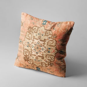 Vintage Turkish Kilim Pillow Cover, Oriental Rug Design, Chenille Fabric imagen 8