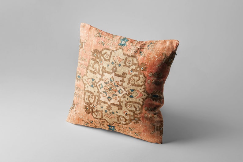 Vintage Turkish Kilim Pillow Cover, Oriental Rug Design, Chenille Fabric imagen 8