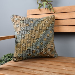 Home Decor Pillow, Pillow for Sofa, 16x16 Vintage Kilim Throw Pillow, Kilim Cushion Sham, Bronze Cushion Case, Authentic Handwoven Pillow,