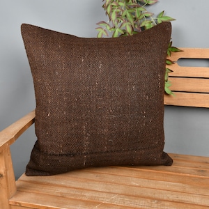 Kilim Cushion Sham, Vintage Pillow, 24x24 Home Decor Pillow, Boho Pillow, Brown Pillow Cover, Simple Monochrome Pillow,
