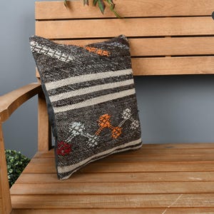 Vintage Pillow, Handmade Kilim Cushion, 14x14 Home Decor Pillow, Pillow for Couch, Brown Cushion, Patterned Pillow, Chair Cushion,
