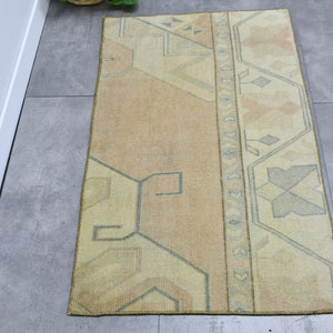 2x4 Small Rug, Turkish Rug, Vintage Rug, Antique Aztec Rugs, Rugs For Entry, 1.9x3.2 ft Beige Rug, Colorful Rug, Small Door Mat Rug,