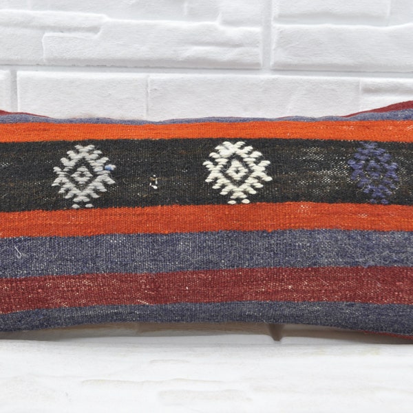 Pillow Covers, Kilim Pillow, Throw Pillow Cover, 12x24 Orange Pillow Cover, Patterned Cushion, Gift Pillow Case, Organic Pillow Case, 1425