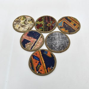 Rug Coaster, Set Of Six, Tea Pad, Blue Coaster, Rug Coaster, Hand Crafted Pad, Turkish Rug Coaster, Vintage Pad, Oriental Coaster,